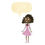 cartoon happy woman in dress with speech bubble N5