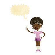 cartoon girl waving with speech bubble N3