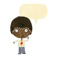 cartoon school boy answering question with speech bubble N4