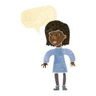 cartoon cautious woman with speech bubble