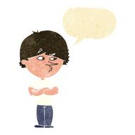 cartoon suspicious man with speech bubble N7