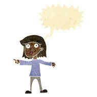 cartoon happy woman pointing with speech bubble N5