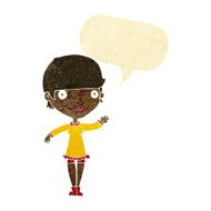 cartoon waving woman with speech bubble N17