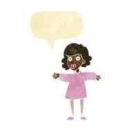 cartoon nervous woman with speech bubble