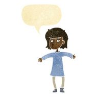 cartoon nervous woman with speech bubble N2