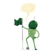 cartoon astronaut planting flag with speech bubble N2