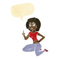 cartoon sitting woman with idea speech bubble