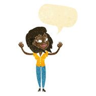cartoon woman giving up with speech bubble