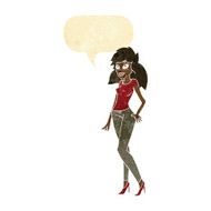 cartoon pretty woman with speech bubble N18