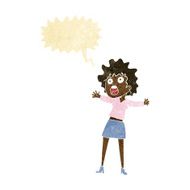cartoon frightened woman with speech bubble N3