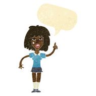 cartoon tough woman with idea speech bubble