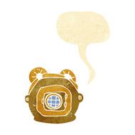 cartoon old deep sea diver helmet with speech bubble