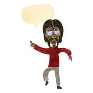 cartoon hippie man wearing glasses with speech bubble