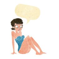 cartoon woman in swimsuit with speech bubble N2