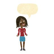 cartoon woman shrugging shoulders with speech bubble N38