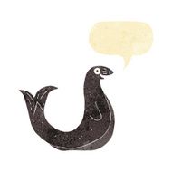 cartoon happy seal with speech bubble N4