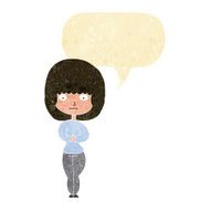 cartoon shy woman with speech bubble N6