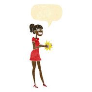 cartoon woman clapping hands with speech bubble