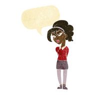 cartoon pretty girl tilting head with speech bubble