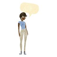 cartoon modern attractive woman with speech bubble