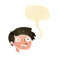 cartoon happy boy face with speech bubble N6