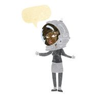 cartoon woman wearing astronaut helmet with speech bubble