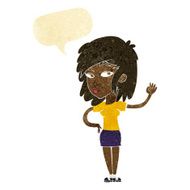 cartoon pretty woman waving with speech bubble N7