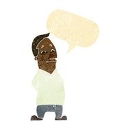 cartoon friendly man with speech bubble