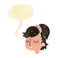 cartoon pretty female face with speech bubble N10