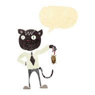 cartoon business cat with dead mouse speech bubble