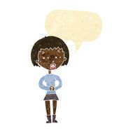 cartoon suspicious girl with speech bubble