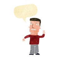 cartoon man giving peace sign with speech bubble N7
