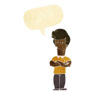 cartoon man with folded arms speech bubble