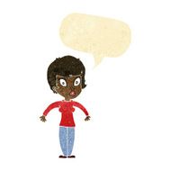 cartoon woman shrugging shoulders with speech bubble N41
