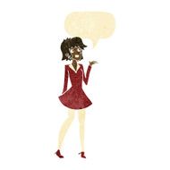 cartoon pretty woman in dress with speech bubble N3