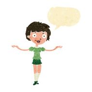 cartoon woman spreading arms with speech bubble N2