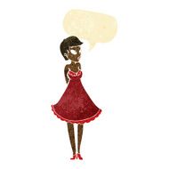 cartoon pretty woman in dress with speech bubble N4