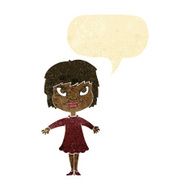 cartoon girl shrugging shoulders with speech bubble N3