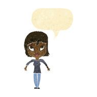 cartoon girl shrugging shoulders with speech bubble N4