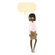 cartoon pretty businesswoman with speech bubble