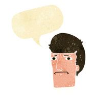 cartoon man narrowing eyes with speech bubble N6