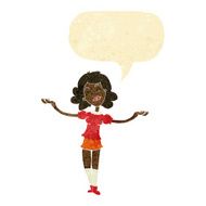 cartoon woman taking praise with speech bubble