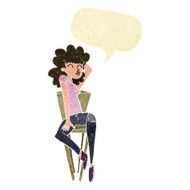 cartoon woman posing on chair with speech bubble N3