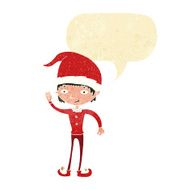 cartoon waving christmas elf with speech bubble N2