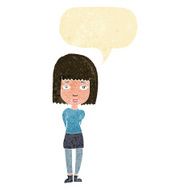 cartoon serious girl with speech bubble N2