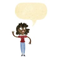 cartoon worried woman waving with speech bubble N2