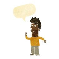 cartoon man giving peace sign with speech bubble N9