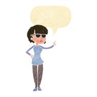 cartoon woman wearing spectacles with speech bubble N6