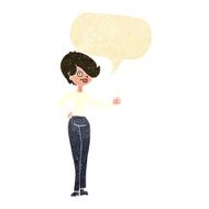 cartoon woman waving with speech bubble N25