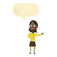 cartoon woman gesturing to show something with speech bubble